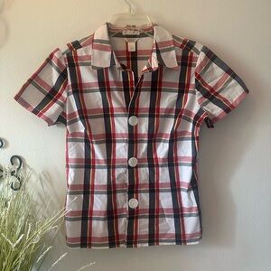 Christopher & Banks Red and White Button Down Shirt